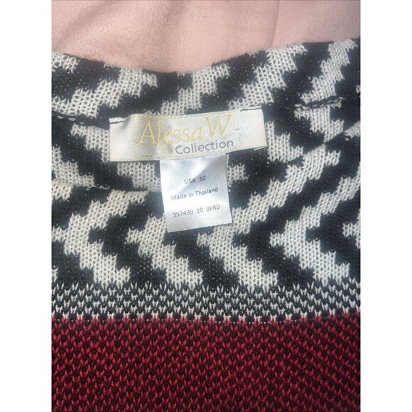 Alessa W Womens Black White Red Geometric Print Shoulder Sweater Top Size 10 - Picture 5 of 6